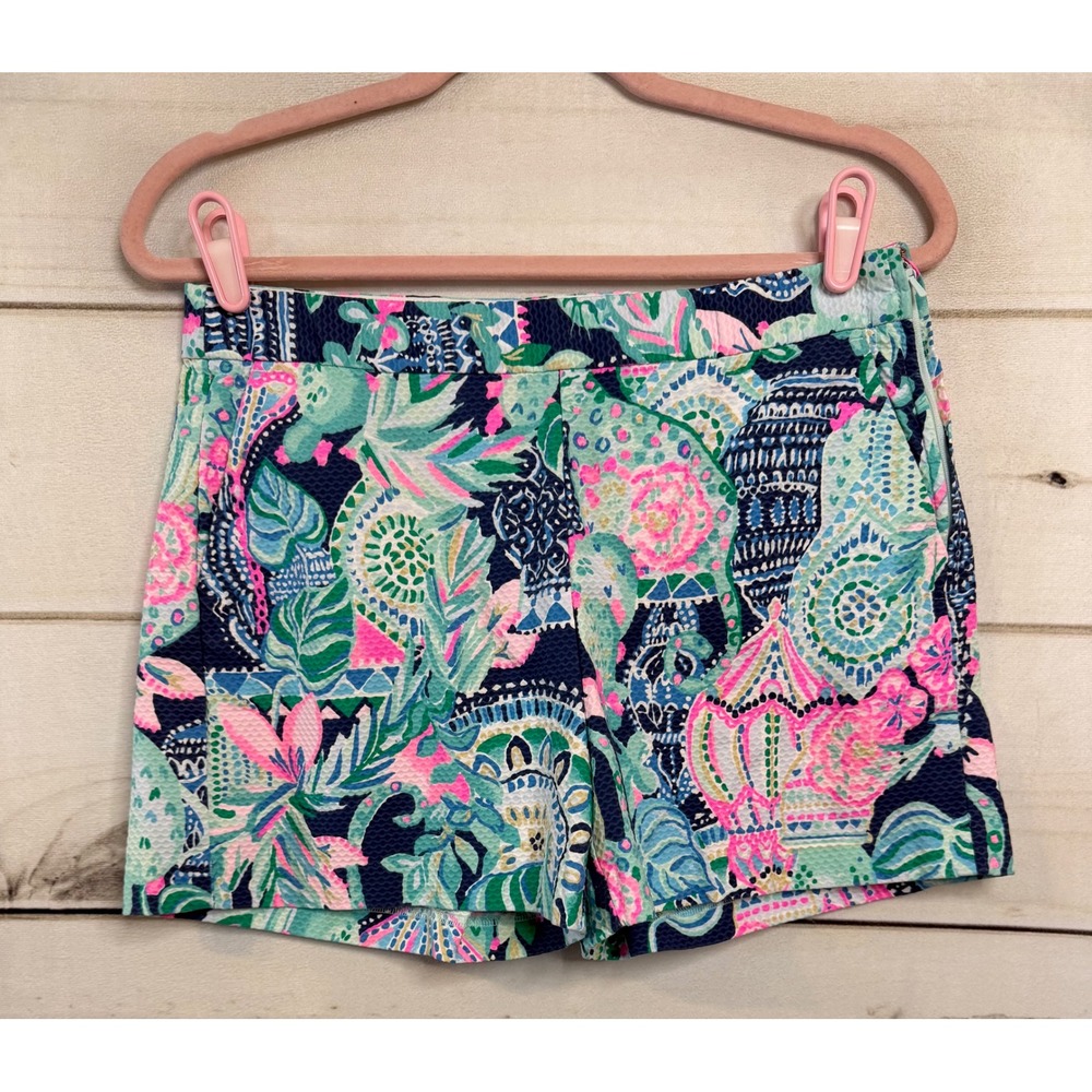 Lilly Pulitzer Callahan Shorts Blue Pink Green Floral Paisley Seersucker Size 6